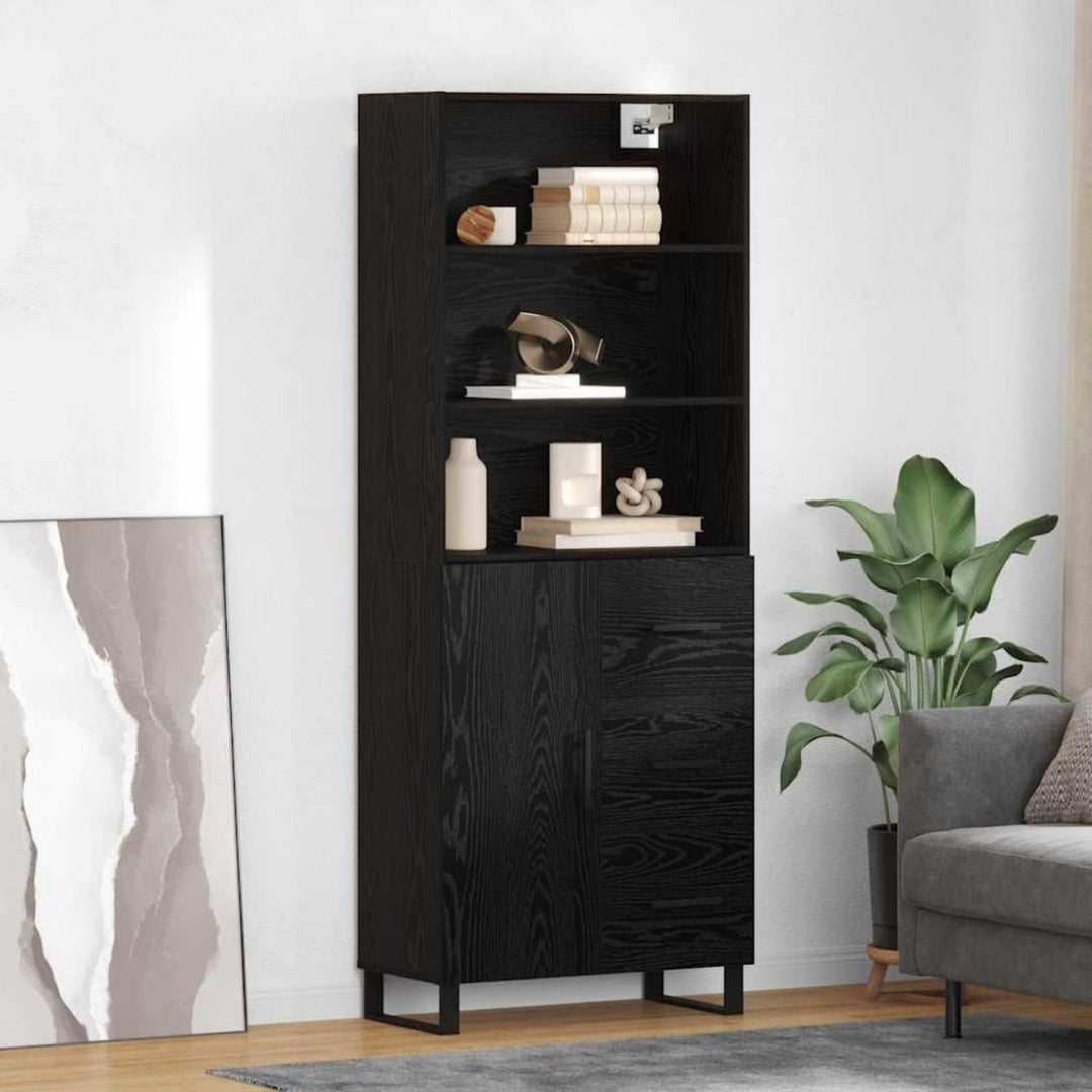 Hochschrank mit Schubladen, geschlossenem Stauraum und einem Metallgestell