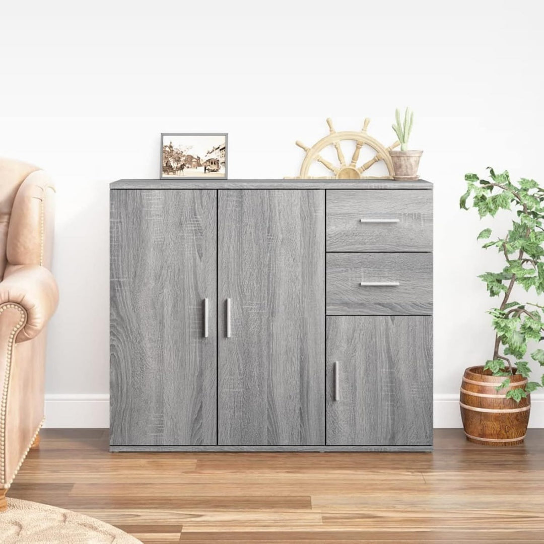Sideboard mit den Massen 91 x 29.5 x 75 cm in Eichenbraun und Grau