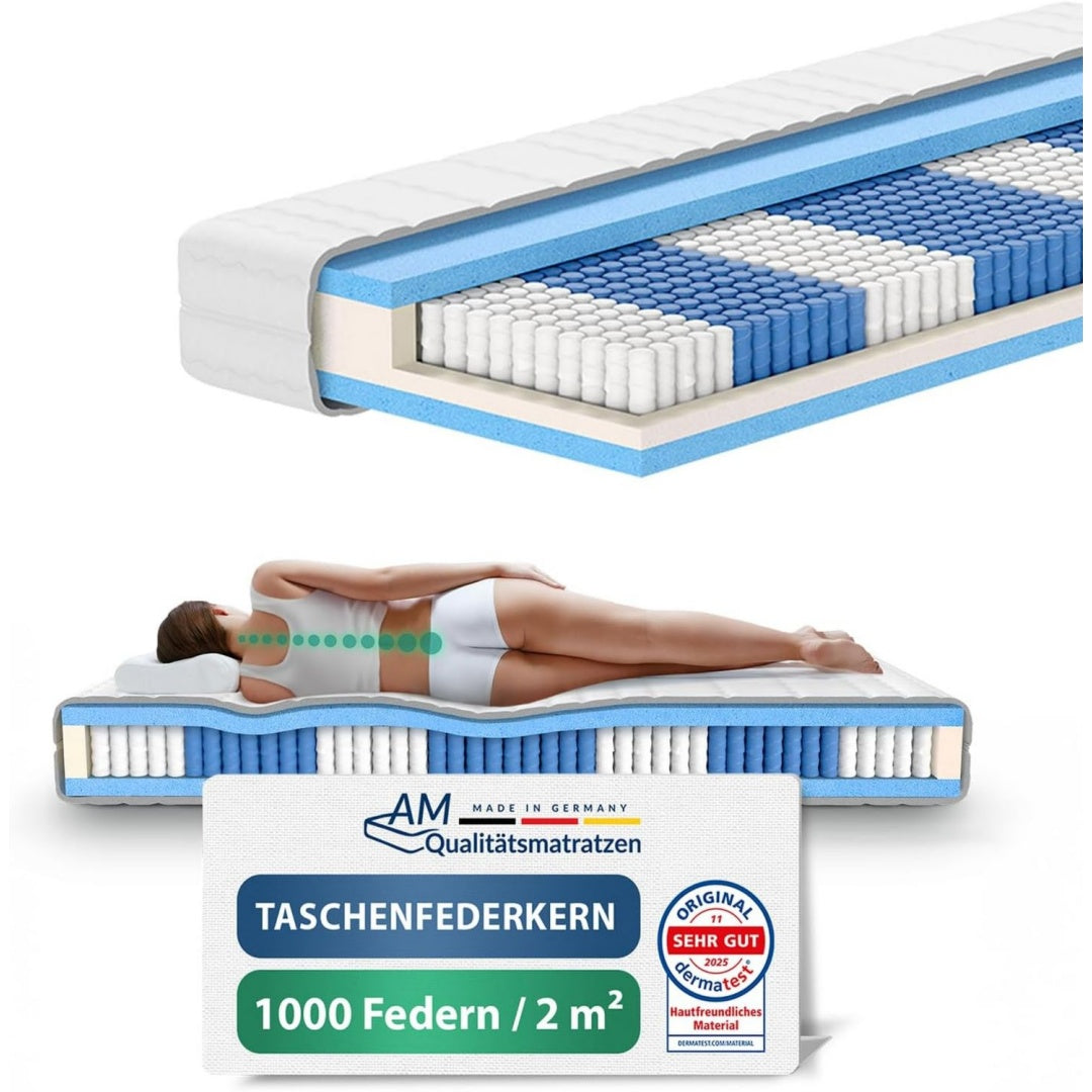Die Matratze zeigt einen Taschenfederkern in Weiss
