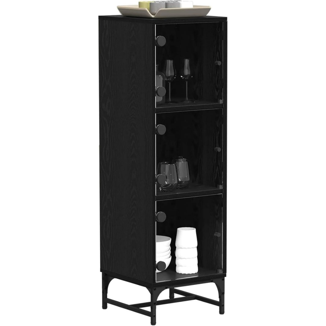 Sideboard in Schwarz und Eichenbraun mit 3 Tueren