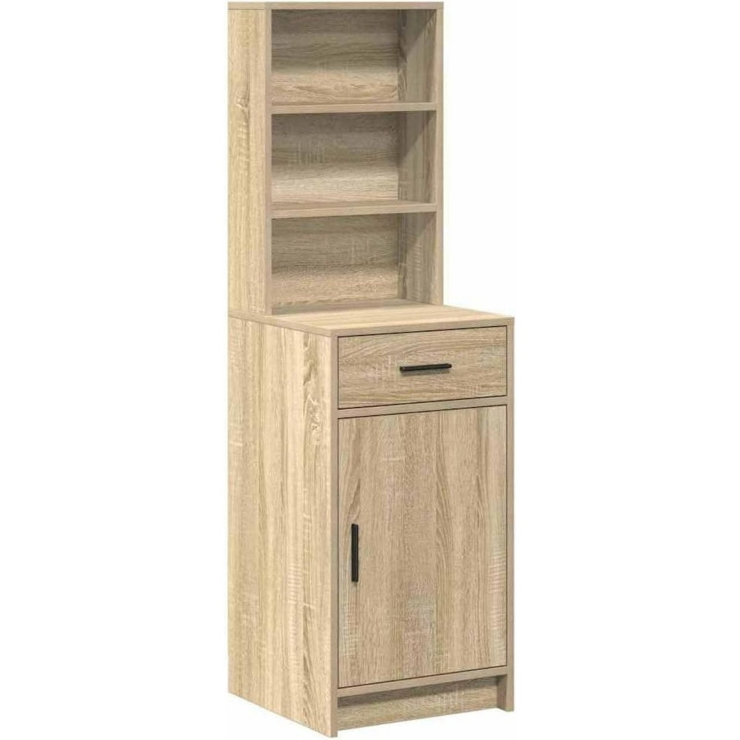Eine Gestaltung in Eichenbraun kennzeichnet den Hochschrank
