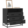 Das Sideboard zeigt Schubladen in Schwarz